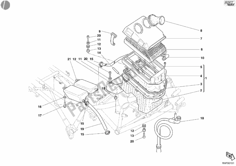 Alle onderdelen voor de Inname van de Ducati Supersport 800 SS USA 2005